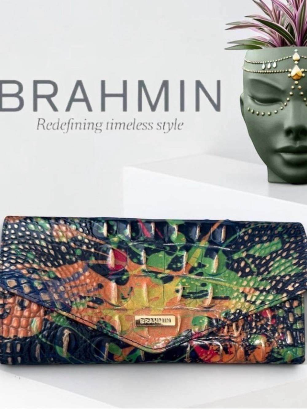 Brahmin Veronica Festival Melbourne Green Multi Croc-Embossed Leather Wallet - Picture 5 of 5